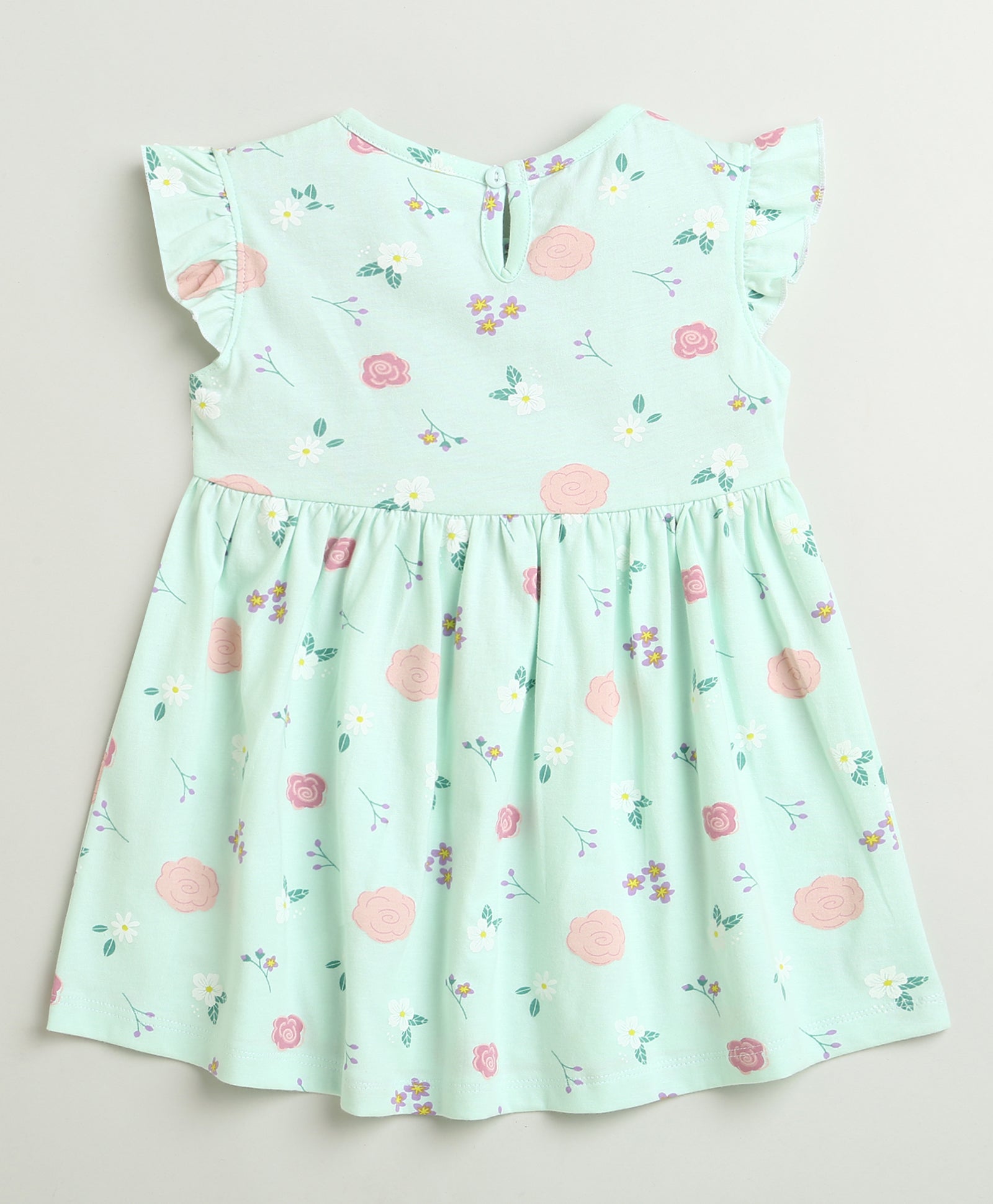Girls 100% Cotton Floral Frocks - Mint Green