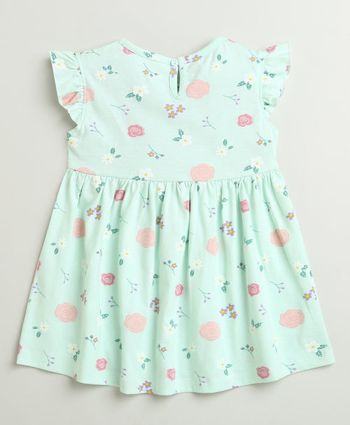Girls 100% Cotton Floral Frocks - Mint Green