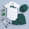 Boys 100% Cotton Star Bodysuit & Short Set - White & Bottle Green