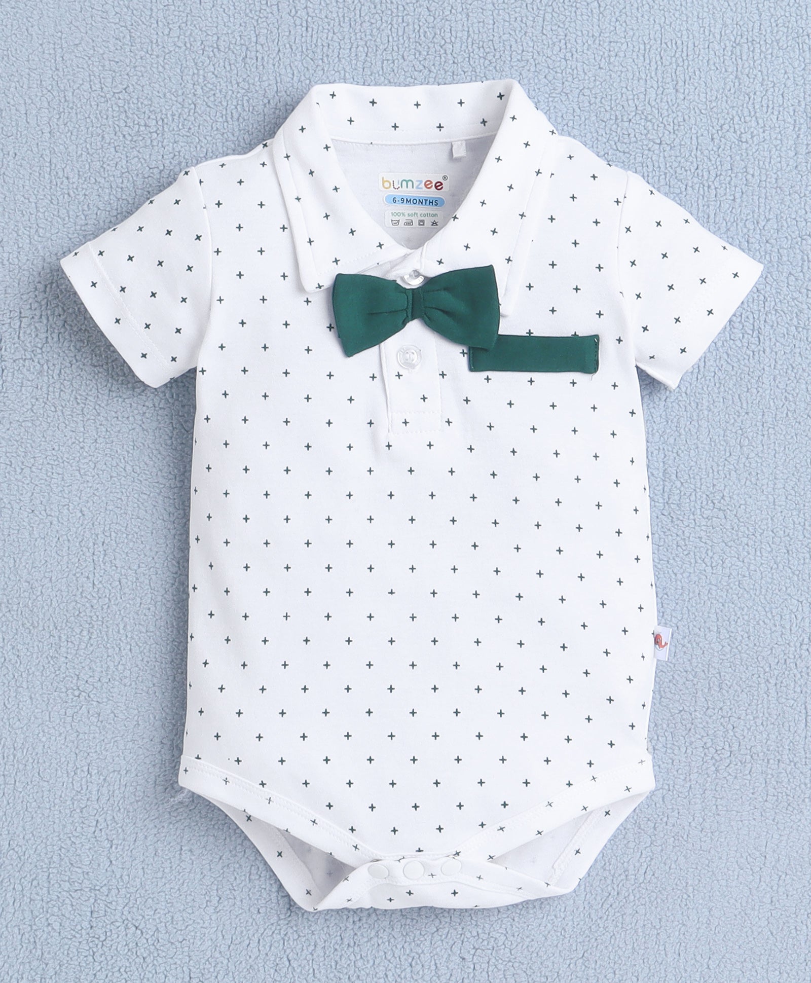 Boys 100% Cotton Star Bodysuit & Short Set - White & Bottle Green