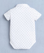 Bumzee White & Bottle Green Graphic Print Bodysuit & Short Set, Half Sleeves