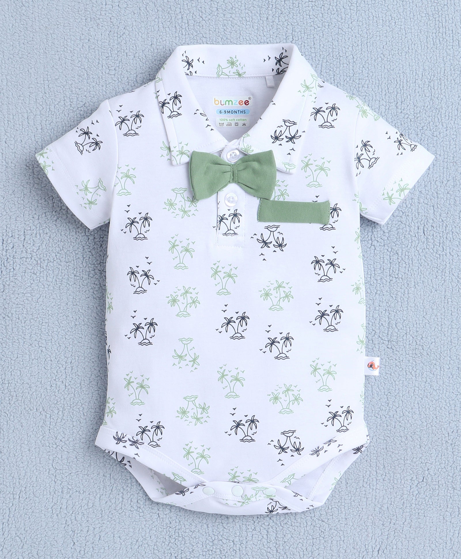 Boys 100% Cotton Palm Tree Bodysuit & Short Set - White & Green