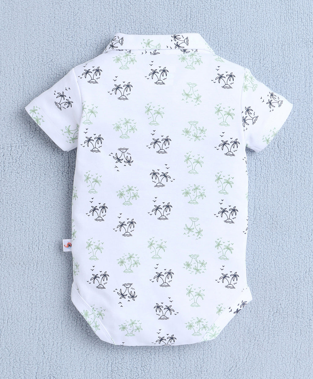 Bumzee White & Green Graphic Print Bodysuit & Short Set, Half Sleeves, 100% Cotton
