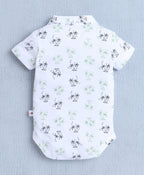 Bumzee White & Green Graphic Print Bodysuit & Short Set, Half Sleeves, 100% Cotton