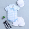 Boys 100% Cotton Checks Bodysuit & Short Set - Blue & White