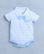 Bumzee Blue & White Checked Bodysuit & Short Set, Half Sleeves, 100% Cotton