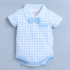 Boys 100% Cotton Checks Bodysuit & Short Set - Blue & White