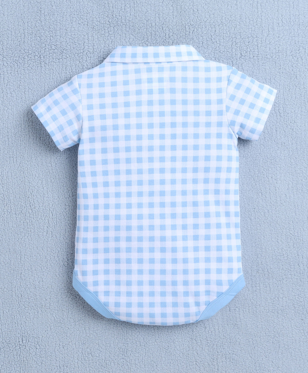 Bumzee Blue & White Checked Bodysuit & Short Set, Half Sleeves, 100% Cotton