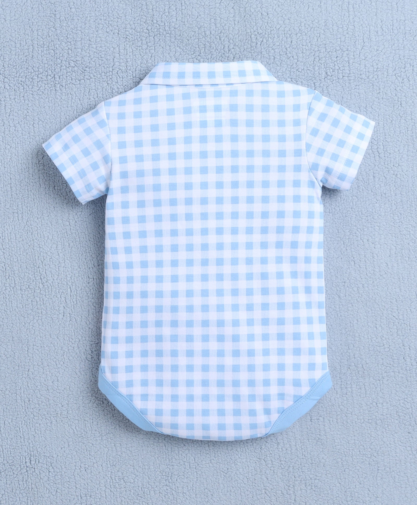 Boys 100% Cotton Checks Bodysuit & Short Set - Blue & White