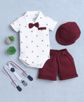 Bumzee White & Maroon Graphic Print Bodysuit & Short Set, Half Sleeves