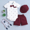 Boys 100% Cotton Star Bodysuit & Short Set - White & Maroon