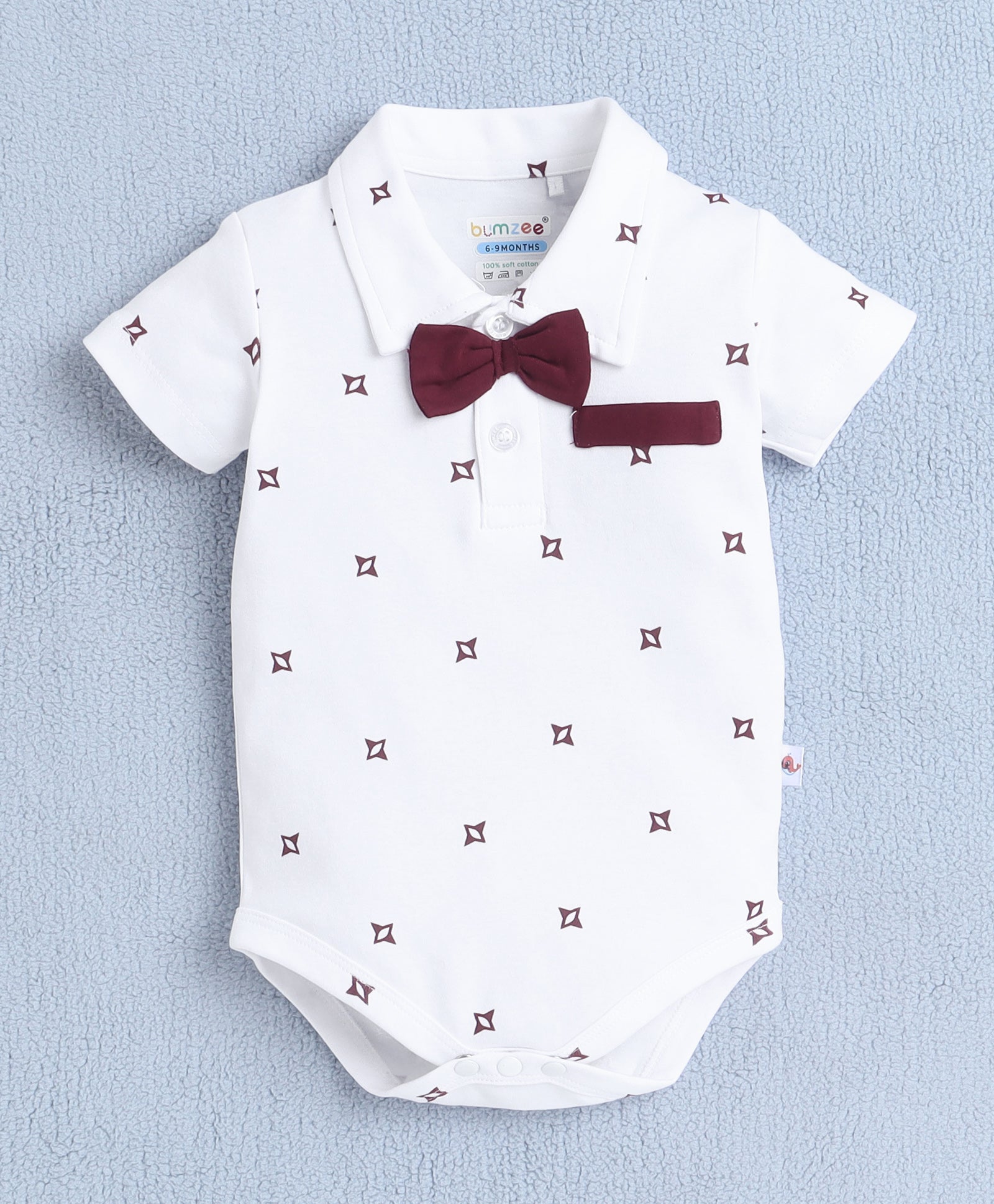 Boys 100% Cotton Star Bodysuit & Short Set - White & Maroon