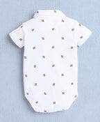 Bumzee White & Maroon Graphic Print Bodysuit & Short Set, Half Sleeves