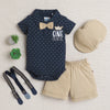 Boys 100% Cotton Star Bodysuit & Short Set - Navy & Beige