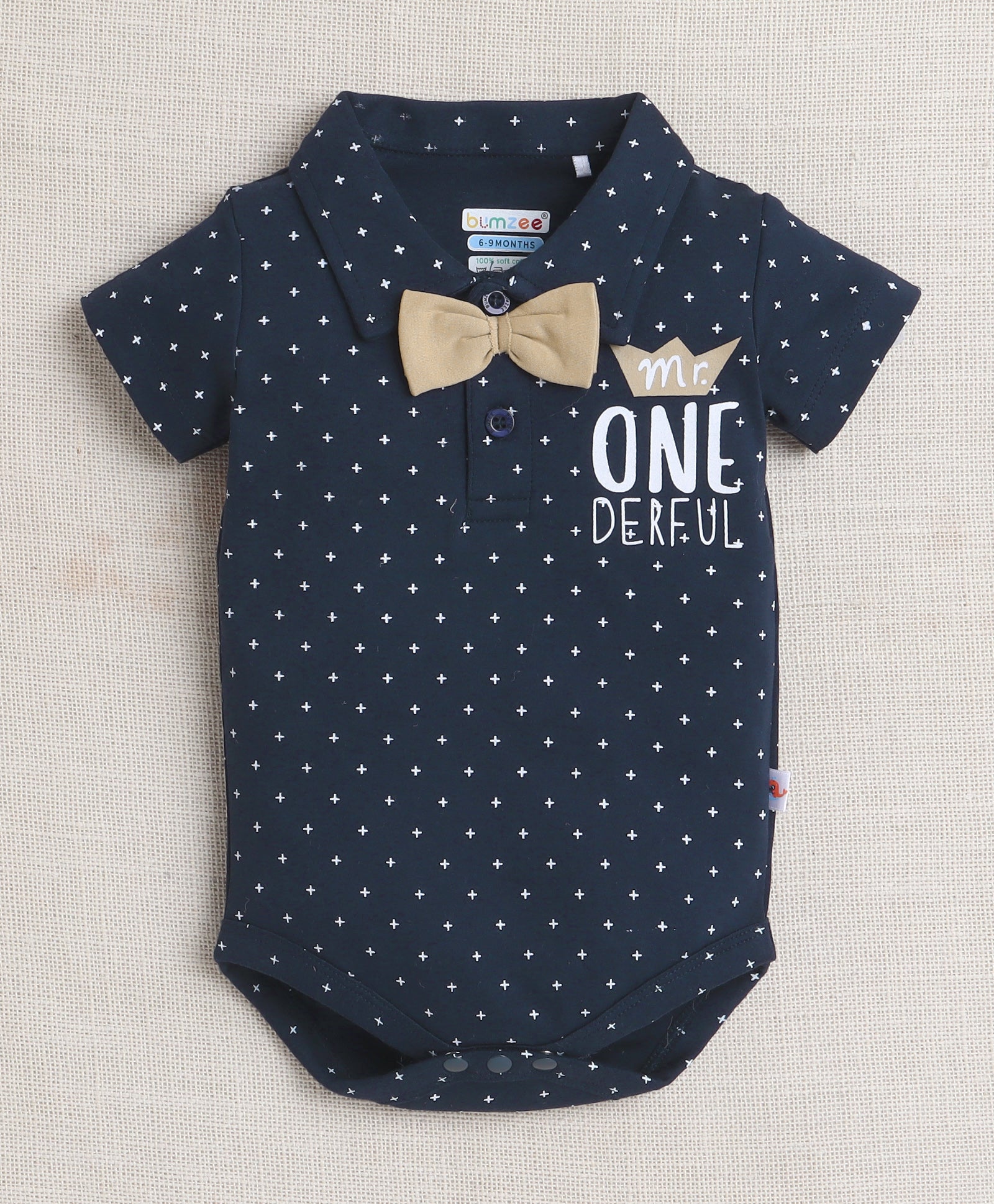 Boys 100% Cotton Star Bodysuit & Short Set - Navy & Beige