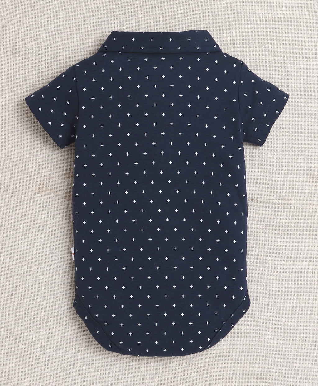 Bumzee Navy & Beige Graphic Print Bodysuit & Short Set, Half Sleeves, 100% Cotton