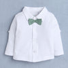 BUMZEE White & Green Boys Full Sleeves Shirt Waistcoat & Short Set With Applique Bow