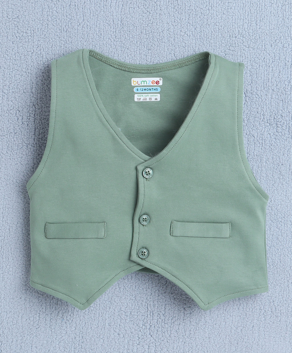 Bumzee White & Green Formal Set, Full Sleeves, 100% Cotton, with Waistcoat (Style Peb10160)
