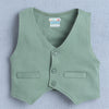 BUMZEE White & Green Boys Full Sleeves Shirt Waistcoat & Short Set With Applique Bow