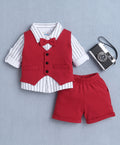 Bumzee White & Red Striped Formal Set, Full Sleeves, 100% Cotton