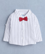 Bumzee White & Red Striped Formal Set, Full Sleeves, 100% Cotton