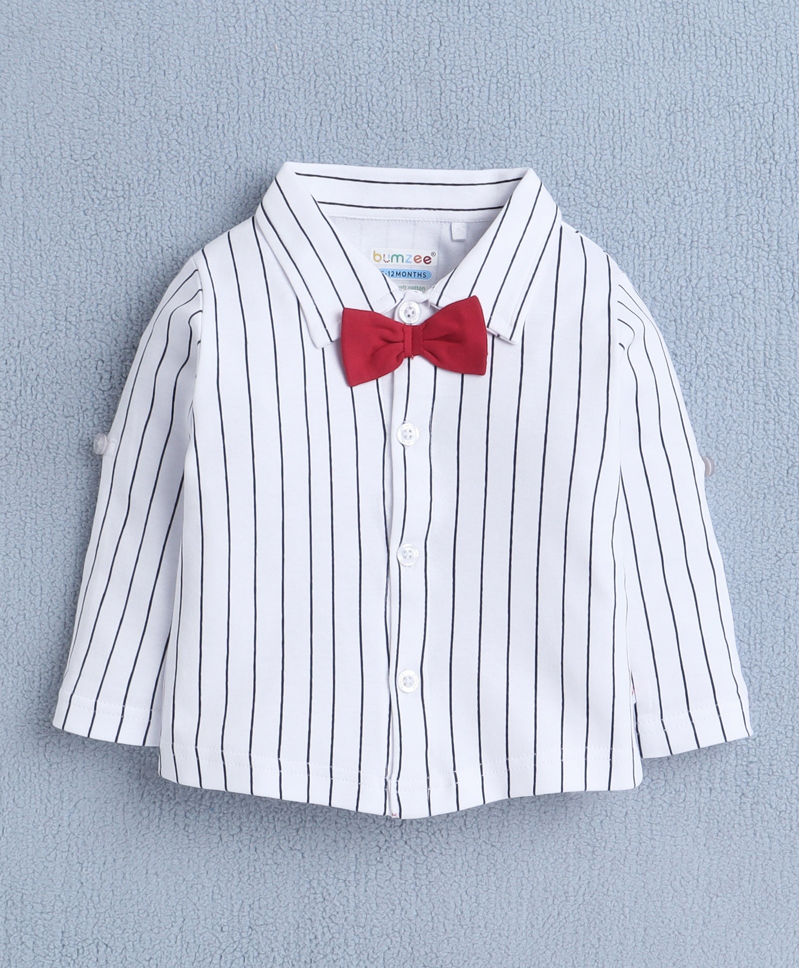 Boys 100% Cotton Stripes Formal Set - White & Red