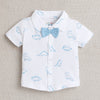 BUMZEE White & Sky Blue Boys Half Sleeves Shirt & Short Set With Bow Suspender & Cap
