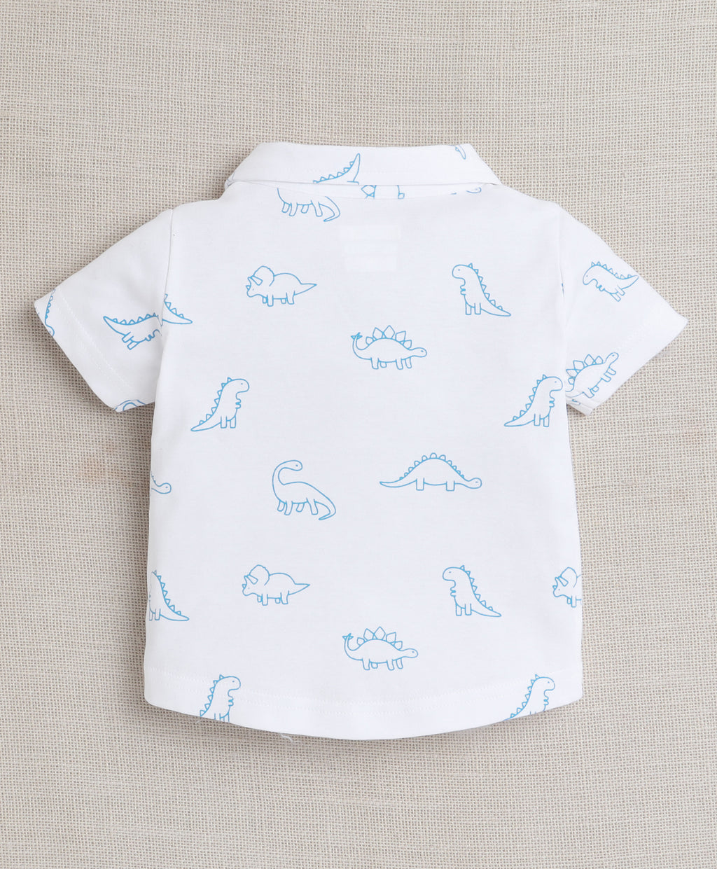 Bumzee White & Sky Blue Animal Print Formal Set, Half Sleeves, 100% Cotton