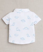 Bumzee White & Sky Blue Animal Print Formal Set, Half Sleeves, 100% Cotton
