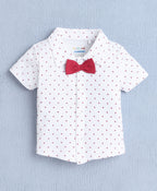 Bumzee White & Red Graphic Print Formal Set, Half Sleeves, 100% Cotton