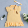 Yellow Girls Cap Sleeves Cotton Frock With Headband