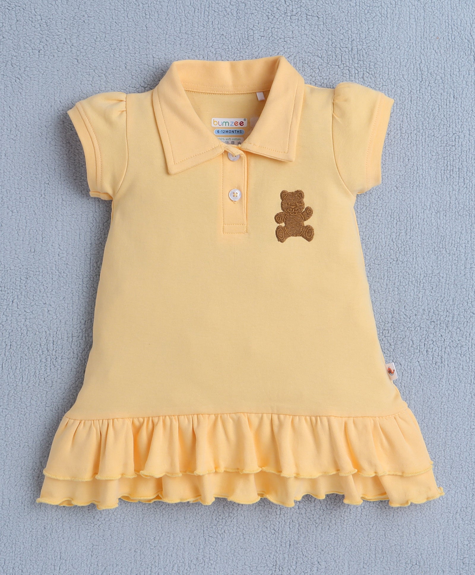 Yellow Girls Cap Sleeves Cotton Frock With Headband