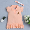 Peach Girls Cap Sleeves Cotton Frock With Headband
