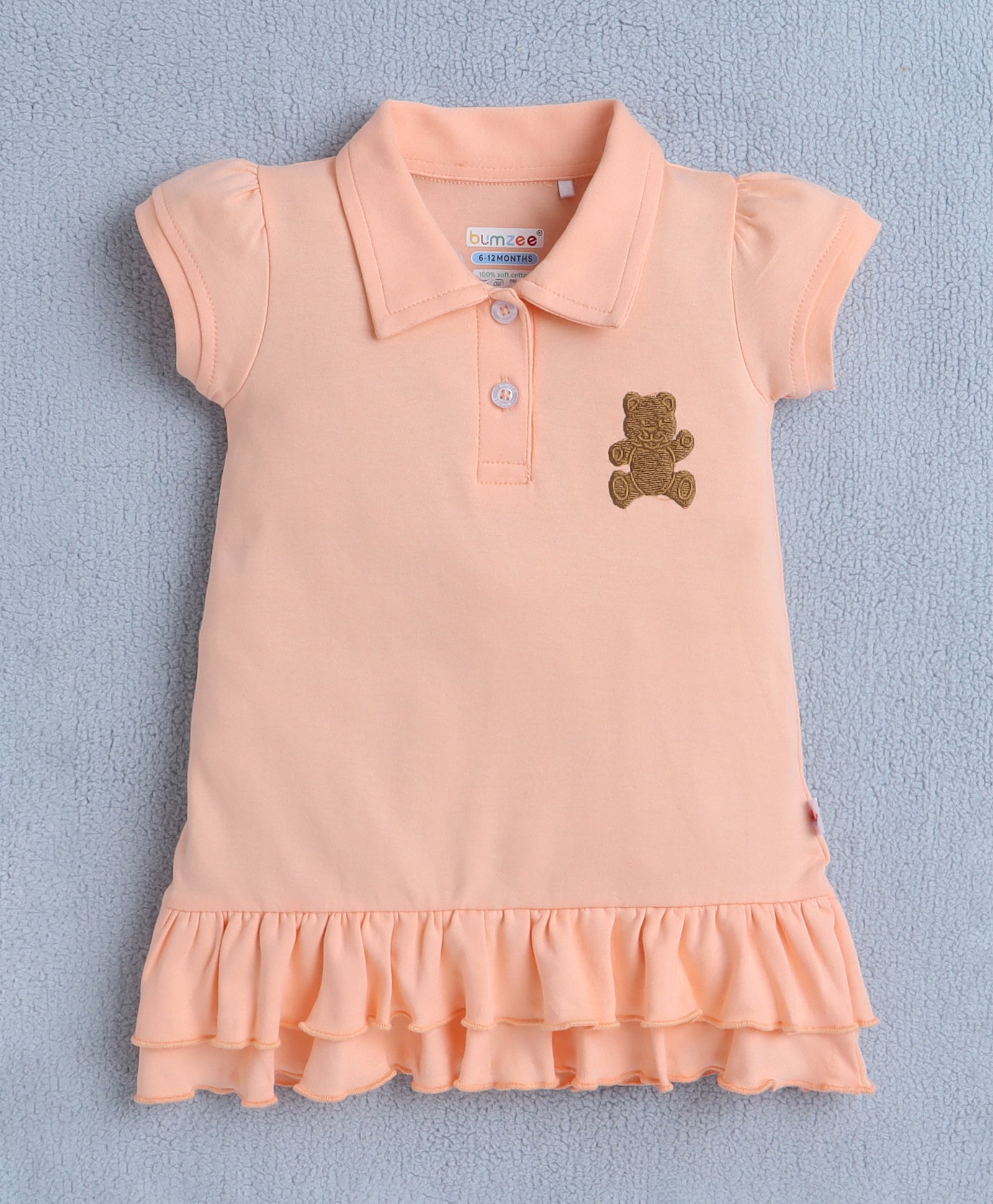 Peach Girls Cap Sleeves Cotton Frock With Headband