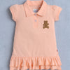 Peach Girls Cap Sleeves Cotton Frock With Headband