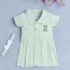 Pista Green Girls Half Sleeves Cotton Frock With Headband
