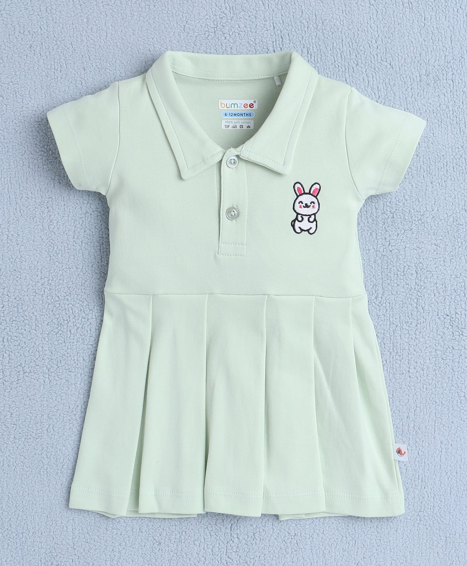 Pista Green Girls Half Sleeves Cotton Frock With Headband