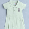 Pista Green Girls Half Sleeves Cotton Frock With Headband