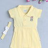 Yellow Girls Half Sleeves Cotton Frock With Headband