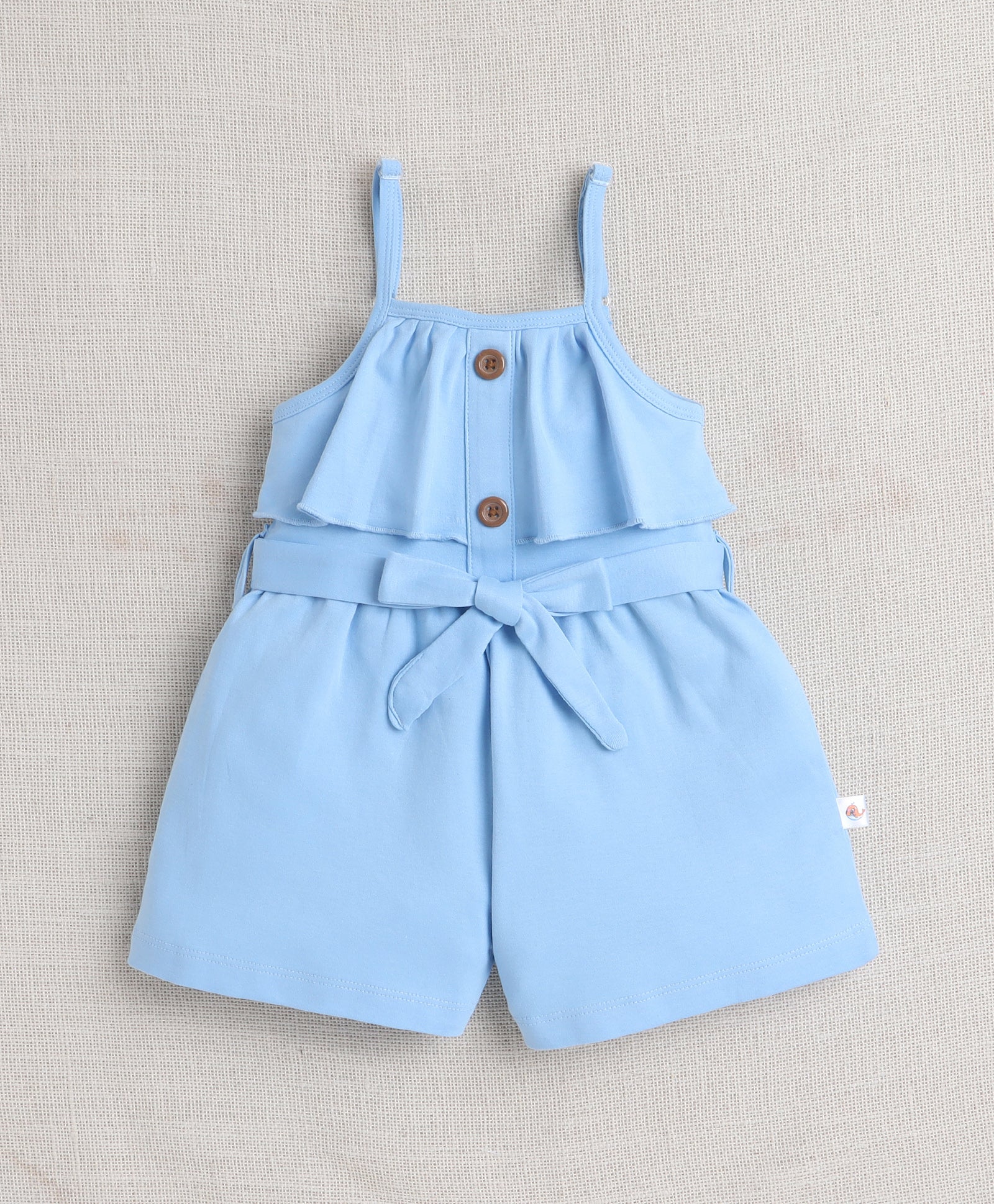 Girls 100% Cotton Frill Detailing Jumpsuit - Sky Blue