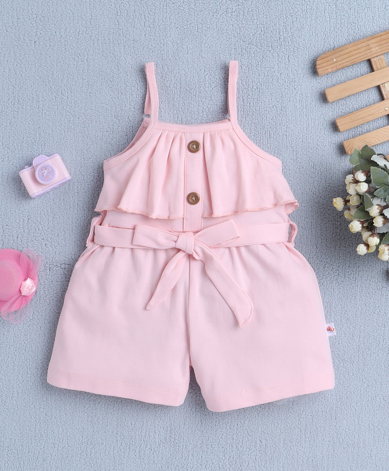 Girls 100% Cotton Frill Detailing Jumpsuit - Baby Pink