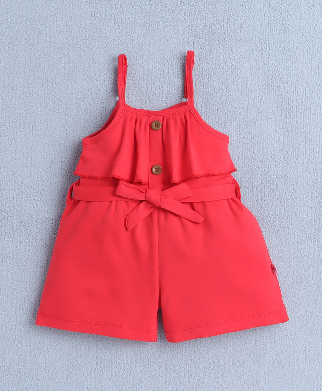 Girls 100% Cotton Frill Detailing Jumpsuit - Red