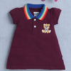 Wine Girls Cap Sleeves Cotton Frock
