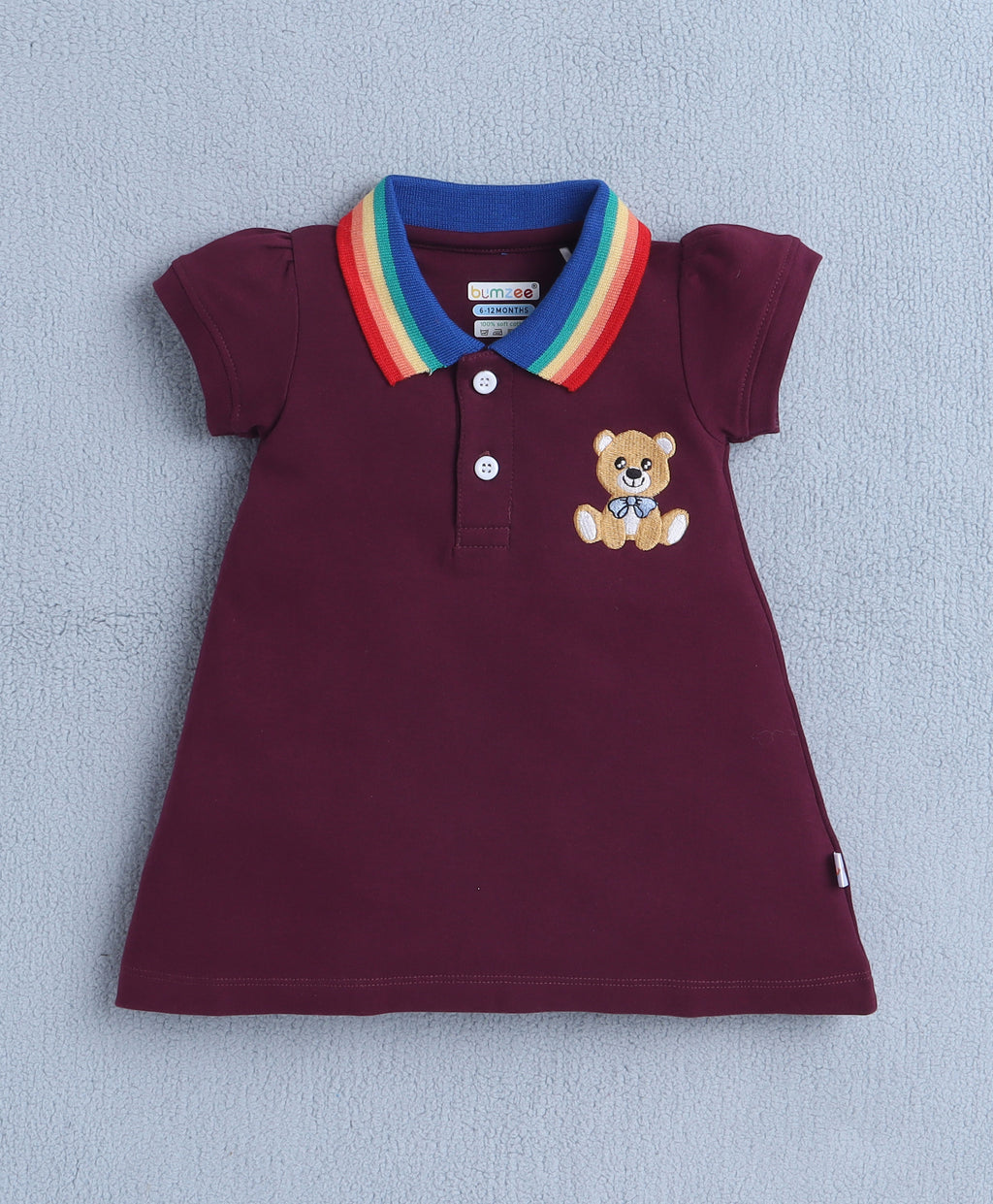 Bumzee Wine Embroidered Frock, Cap Sleeves, 100% Cotton