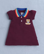 Bumzee Wine Embroidered Frock, Cap Sleeves, 100% Cotton