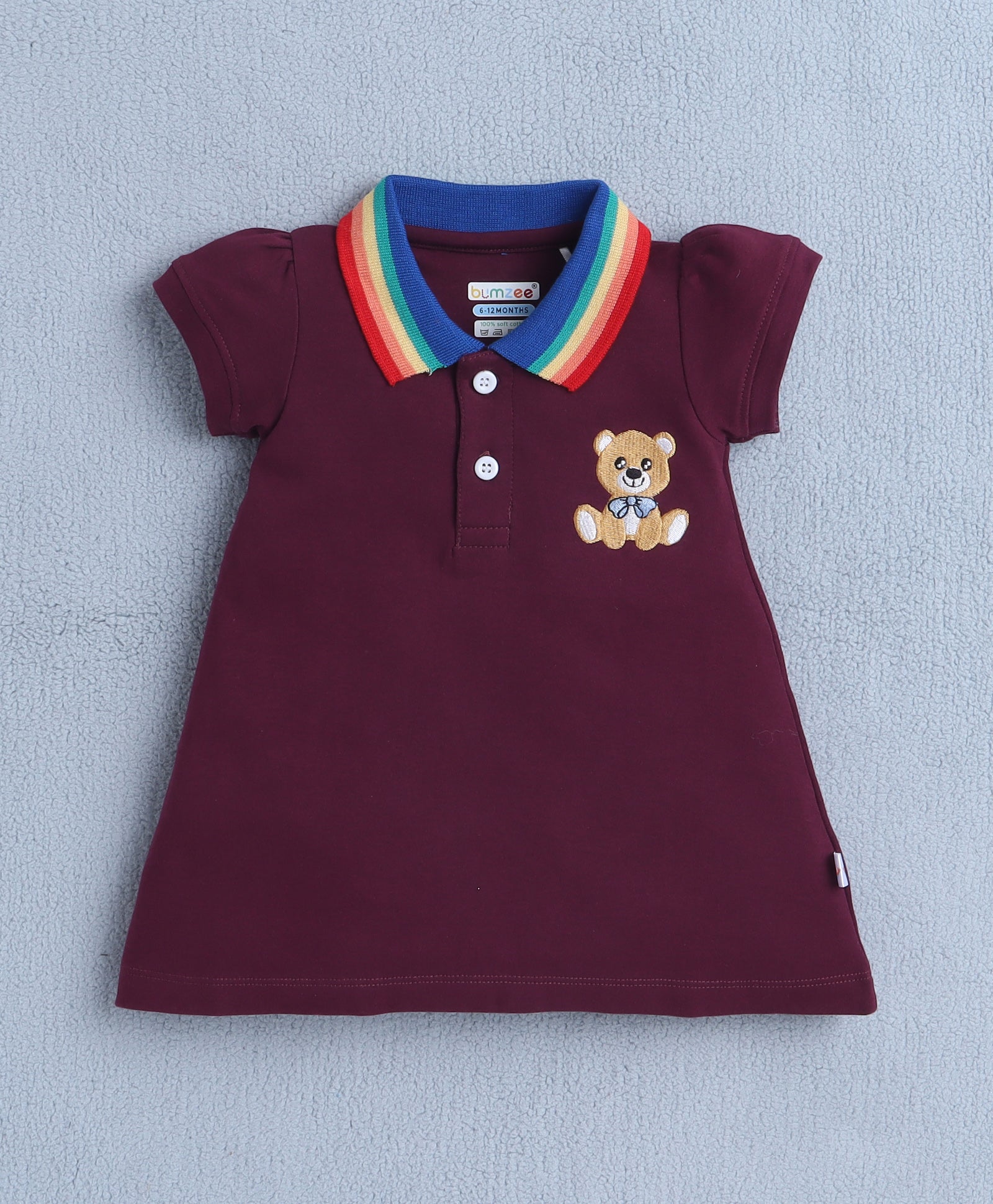 Wine Girls Cap Sleeves Cotton Frock