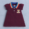 Wine Girls Cap Sleeves Cotton Frock
