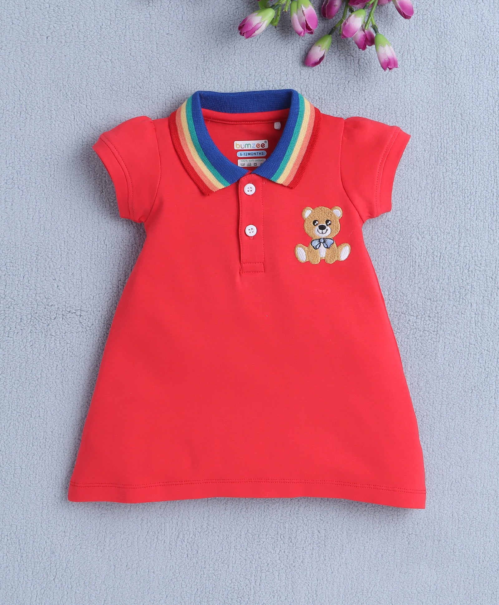 Red Girls Cap Sleeves Cotton Frock