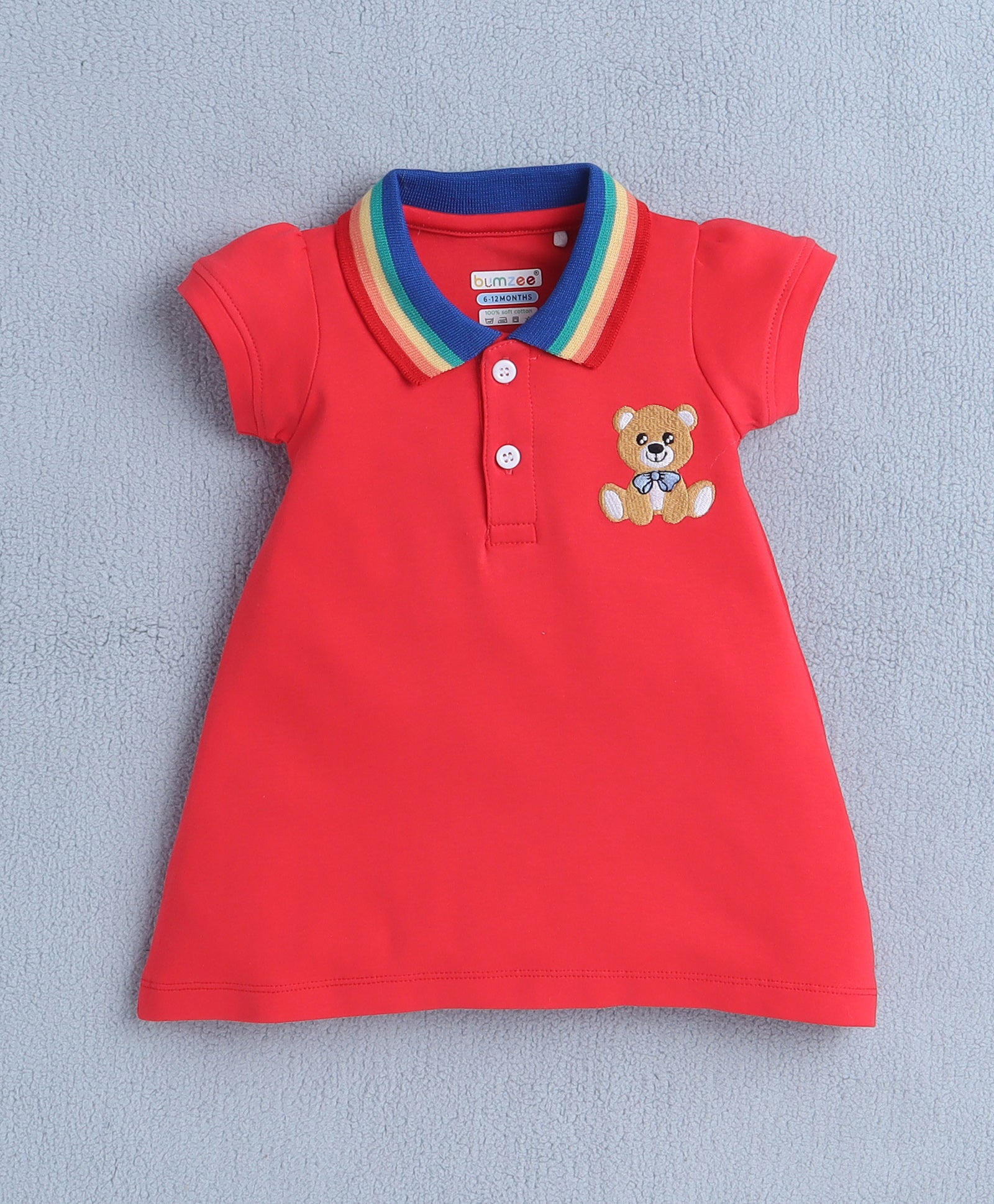 Red Girls Cap Sleeves Cotton Frock