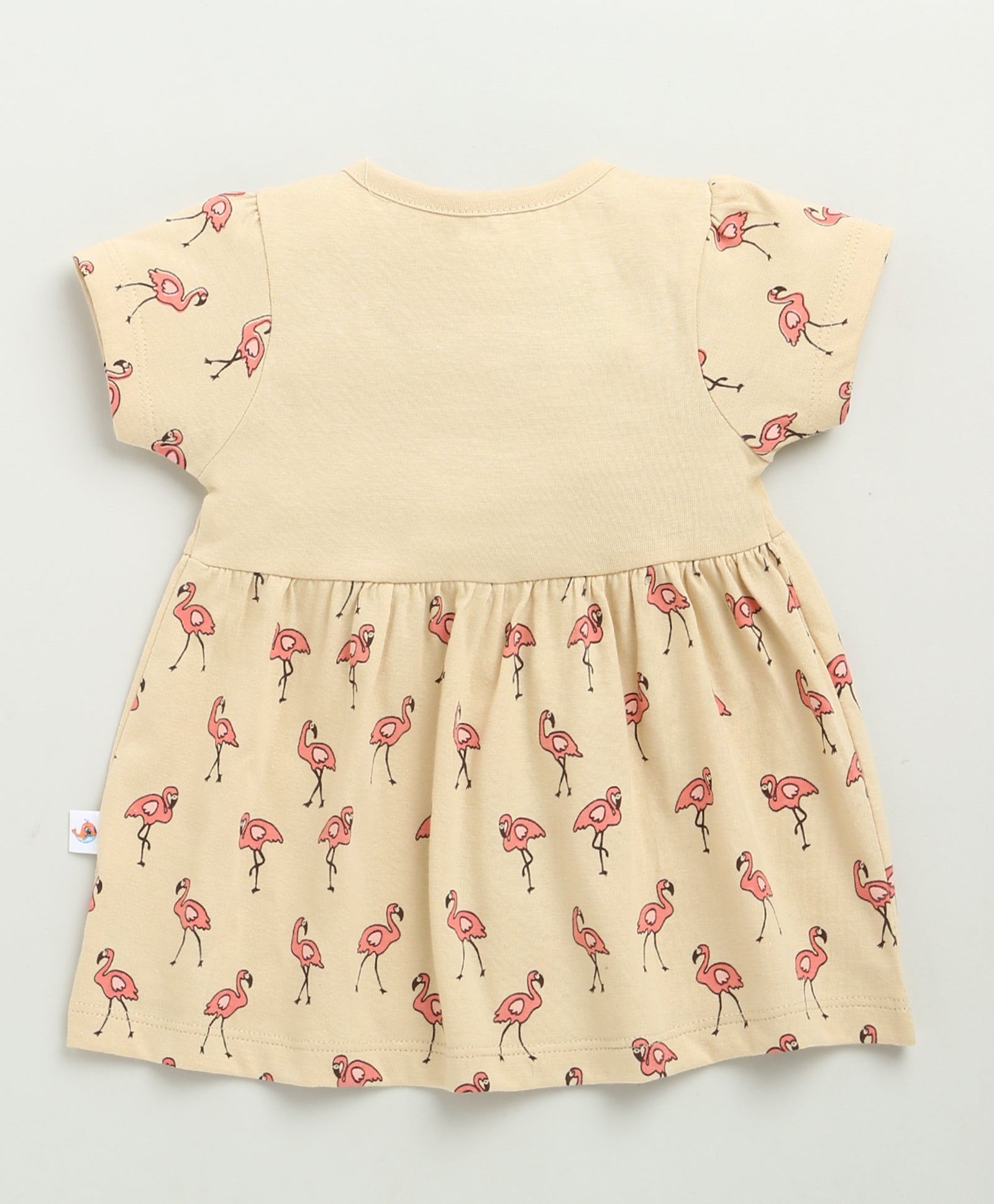 Beige Girls Cap Sleeves Cotton Knee Length Frock